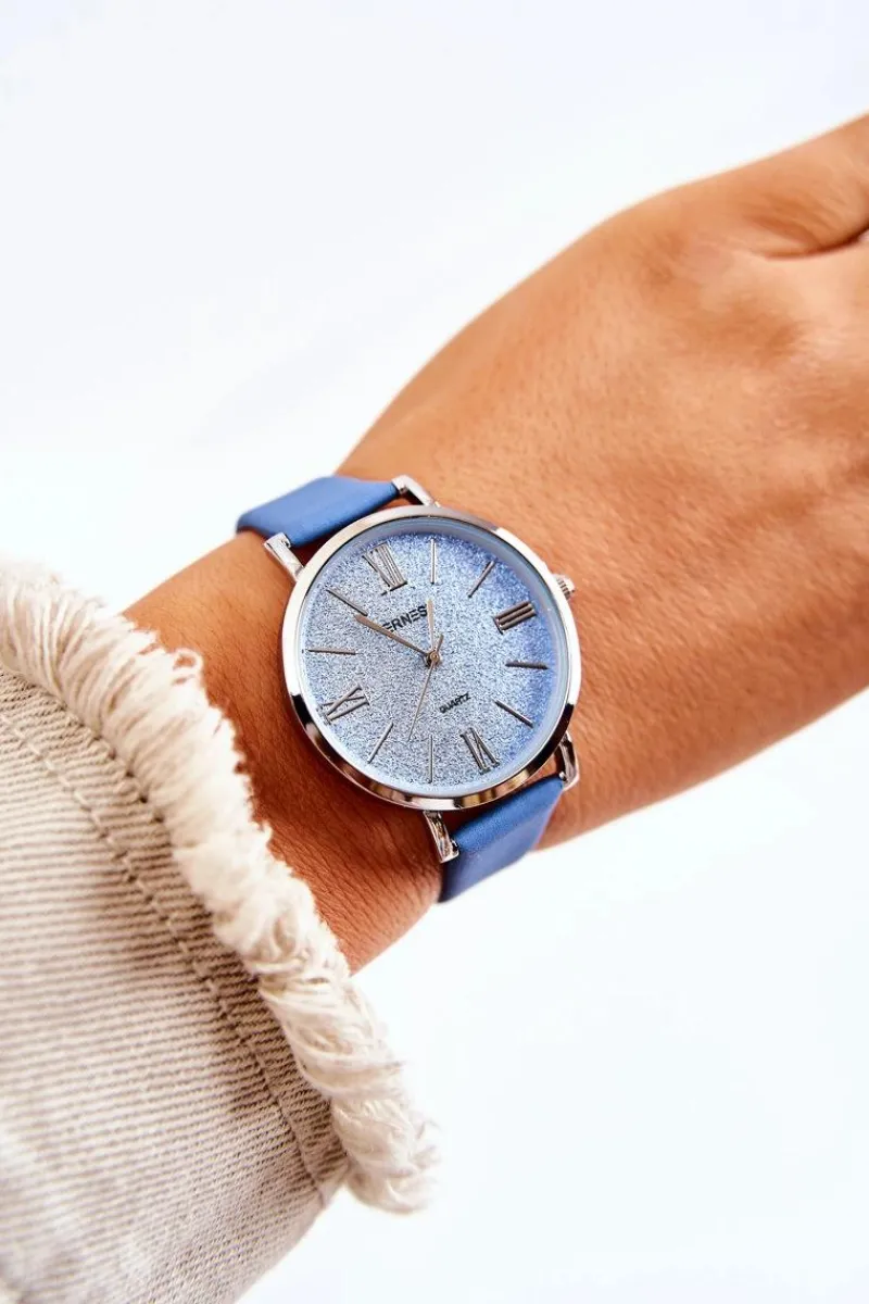 Zegarek Na Skórzanym Pasku Bez Niklu Niebieski Zegarki