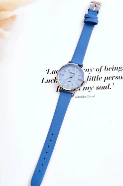 Zegarek Na Skórzanym Pasku Bez Niklu Niebieski Zegarki