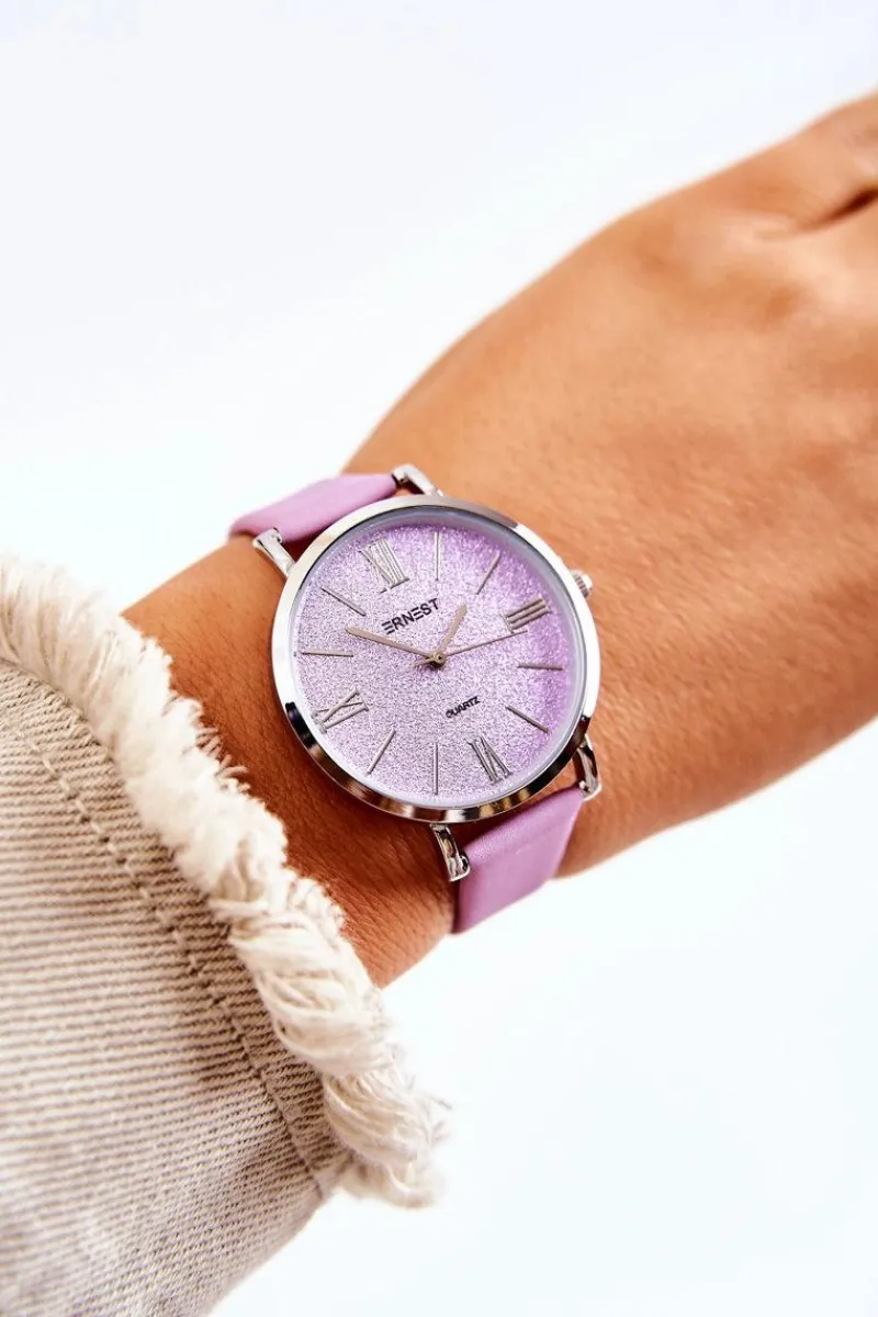 Online Zegarek Na Skórzanym Pasku Bez Niklu Fioletowy Zegarki