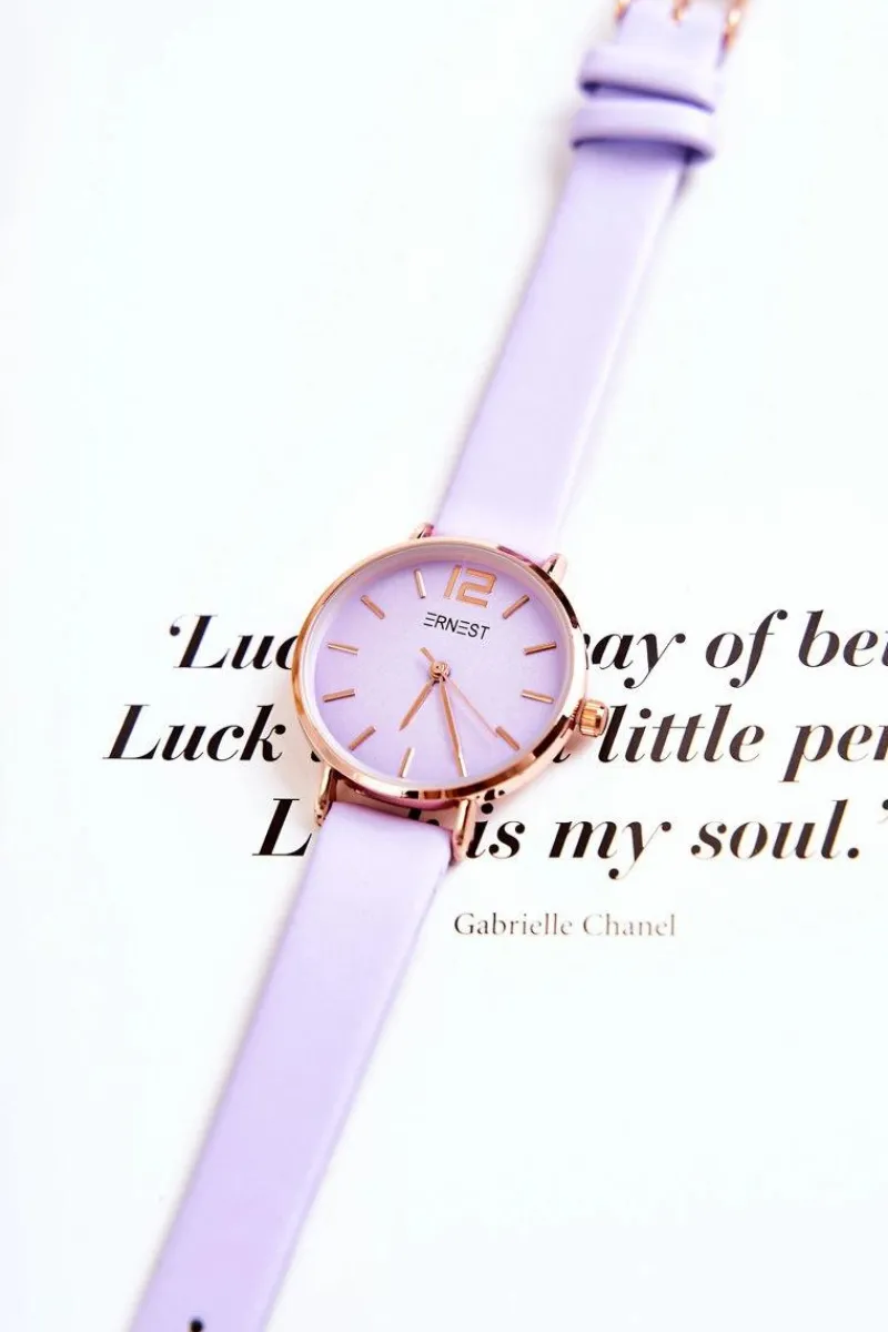 Outlet Ernest Zegarek Na Skórzanym Pasku Bez Niklu Jasnofioletowy