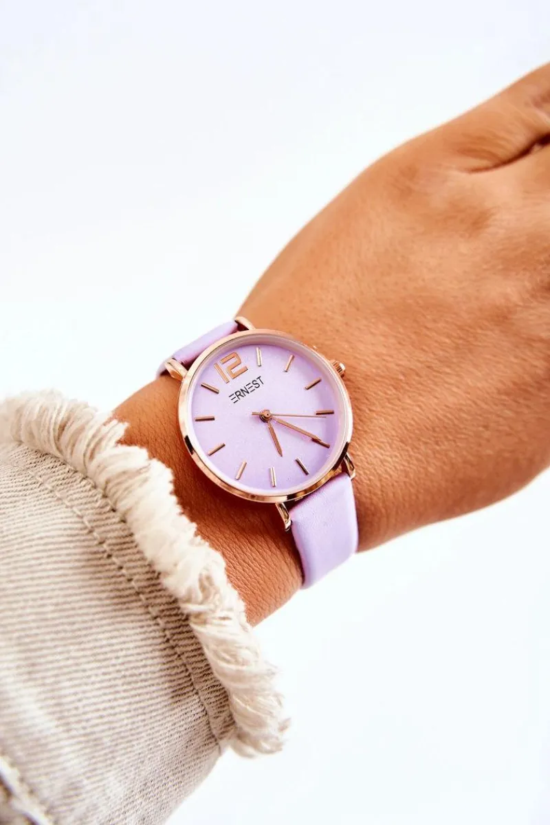 Outlet Ernest Zegarek Na Skórzanym Pasku Bez Niklu Jasnofioletowy