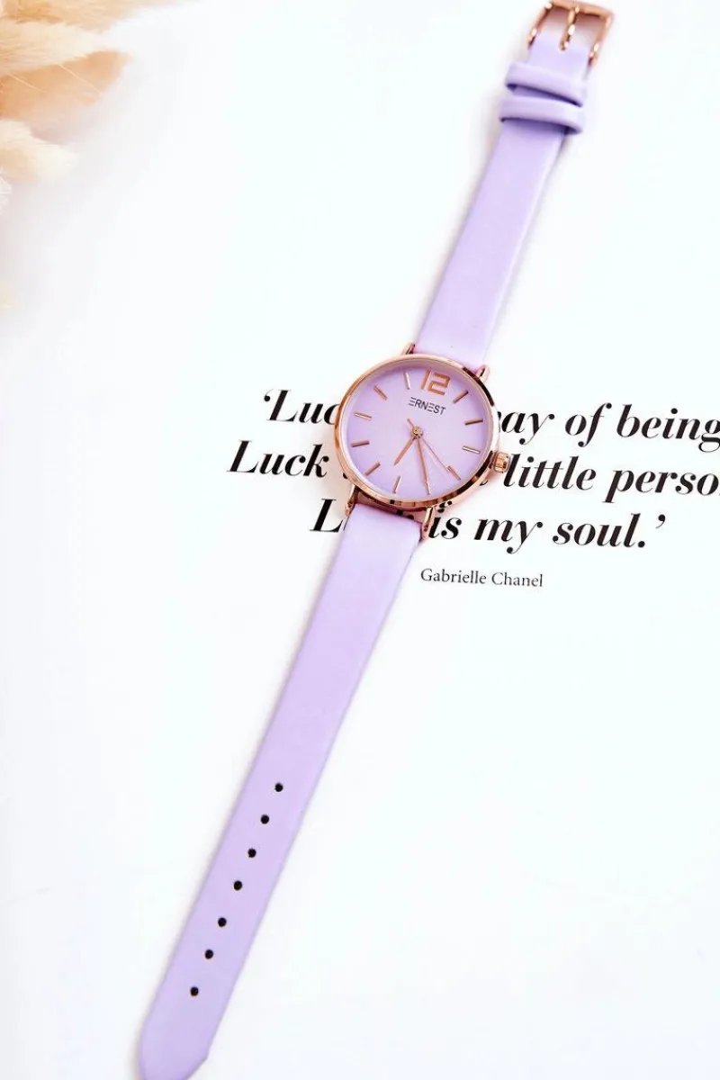 Outlet Ernest Zegarek Na Skórzanym Pasku Bez Niklu Jasnofioletowy