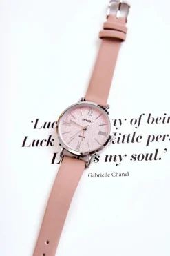 Clearance Zegarek Na Skórzanym Pasku Bez Niklu Brudny Róż Zegarki