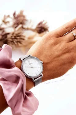 Outlet Giorgio&Dario Zegarek Z Cyrkoniami Na Bransolecie Mesh Srebrny