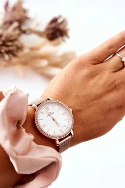 Best Giorgio&Dario Zegarek Z Cyrkoniami Na Bransolecie Mesh Różowe Złoto