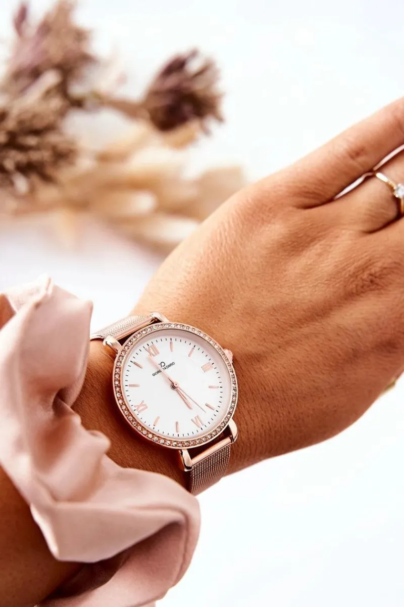 Best Giorgio&Dario Zegarek Z Cyrkoniami Na Bransolecie Mesh Różowe Złoto