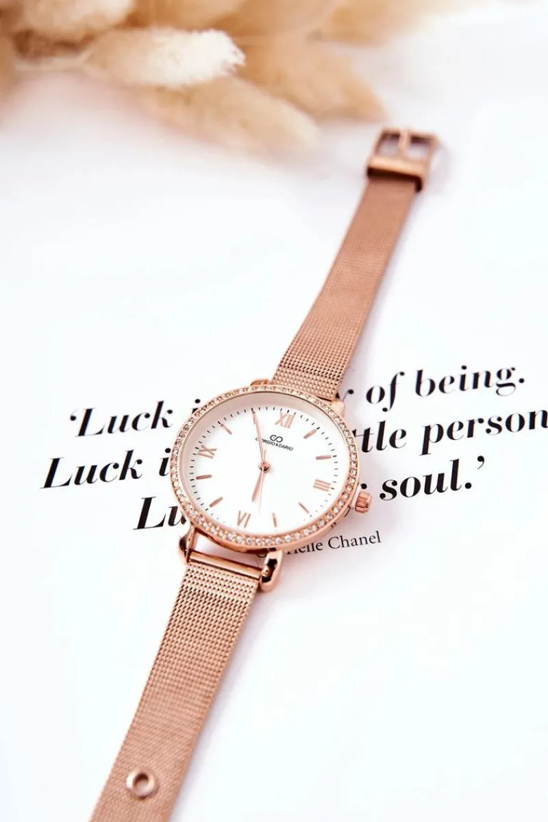 Best Giorgio&Dario Zegarek Z Cyrkoniami Na Bransolecie Mesh Różowe Złoto