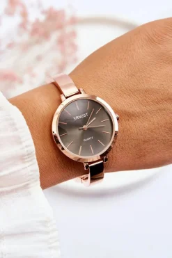 Best Zegarek Z Czarną Tarczą Na Bransolecie Różowe Złoto Zegarki