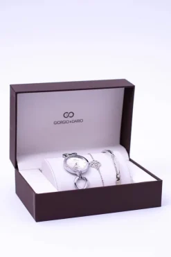 Zestaw Giorgio Dario Srebrny Zegarek Cyrkonie Dwie Bransolety Zegarki