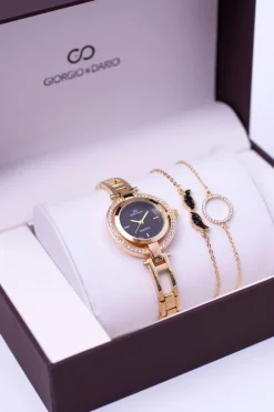 Sale Zestaw Giorgio Dario Złoty Zegarek Kryształy Dwie Bransolety Zegarki