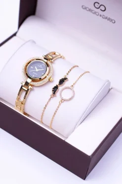 Sale Zestaw Giorgio Dario Złoty Zegarek Kryształy Dwie Bransolety Zegarki