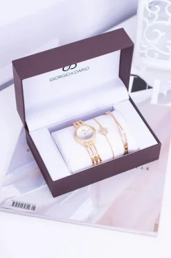 Online Zestaw Giorgio Dario Złoty Damski Zegarek Z Cyrkoniami Dwie Bransolety Zegarki