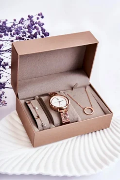 Online Michael John Zestaw Zegarek Bransoletka I Łańcuszek GG Luxe Różowe Złoto