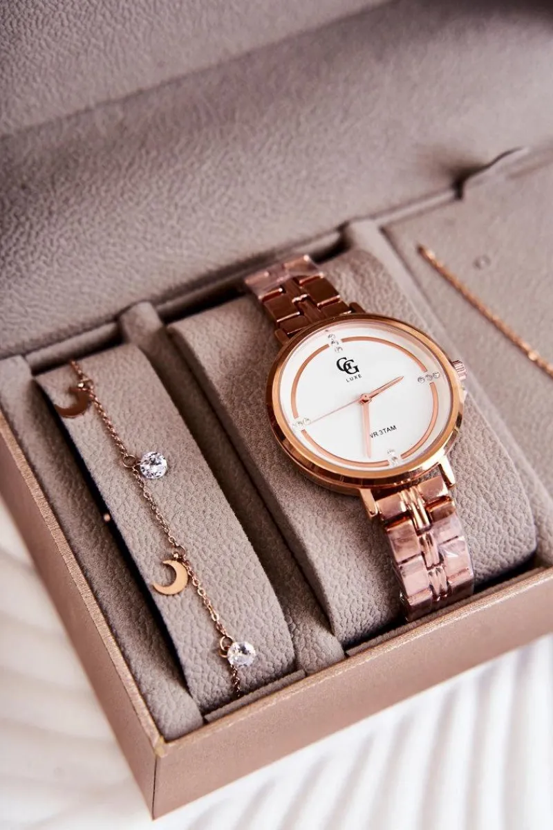 Online Michael John Zestaw Zegarek Bransoletka I Łańcuszek GG Luxe Różowe Złoto