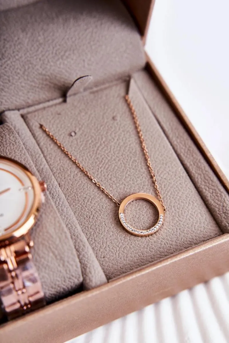 Online Michael John Zestaw Zegarek Bransoletka I Łańcuszek GG Luxe Różowe Złoto