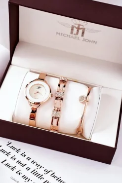 Zegarki|Bransoletki></noscript>Michael John Zestaw Zegarek i Dwie Bransoletki Różowe Złoto