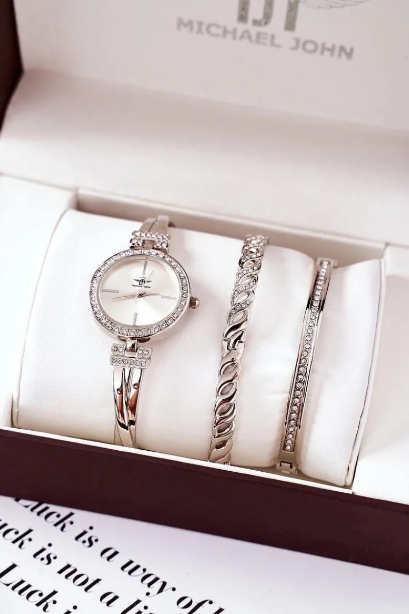 Zegarki|Bransoletki>Michael John Zestaw Zegarek i Dwie Bransoletki Srebrny