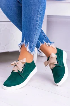 New Boto Zielone Skórzane Damskie Tenisówki Loop