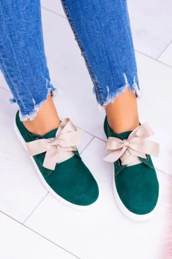 New Boto Zielone Skórzane Damskie Tenisówki Loop