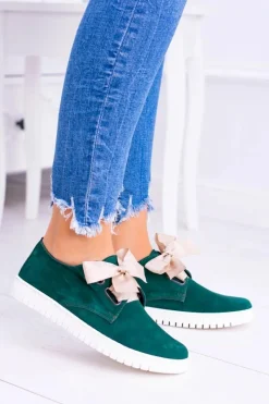 New Boto Zielone Skórzane Damskie Tenisówki Loop