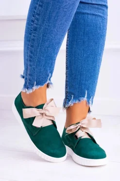 New Boto Zielone Skórzane Damskie Tenisówki Loop