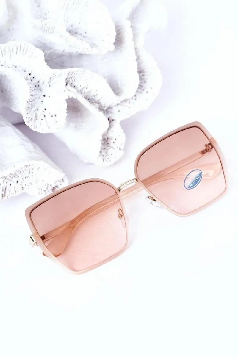 Złote Kwadratowe Okulary Beżowo-Różowe Ombre Okulary