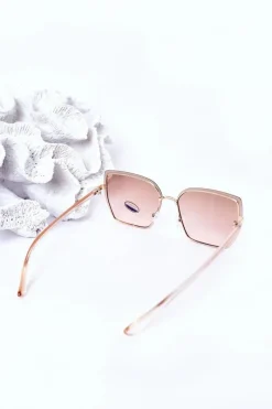 Złote Kwadratowe Okulary Beżowo-Różowe Ombre Okulary