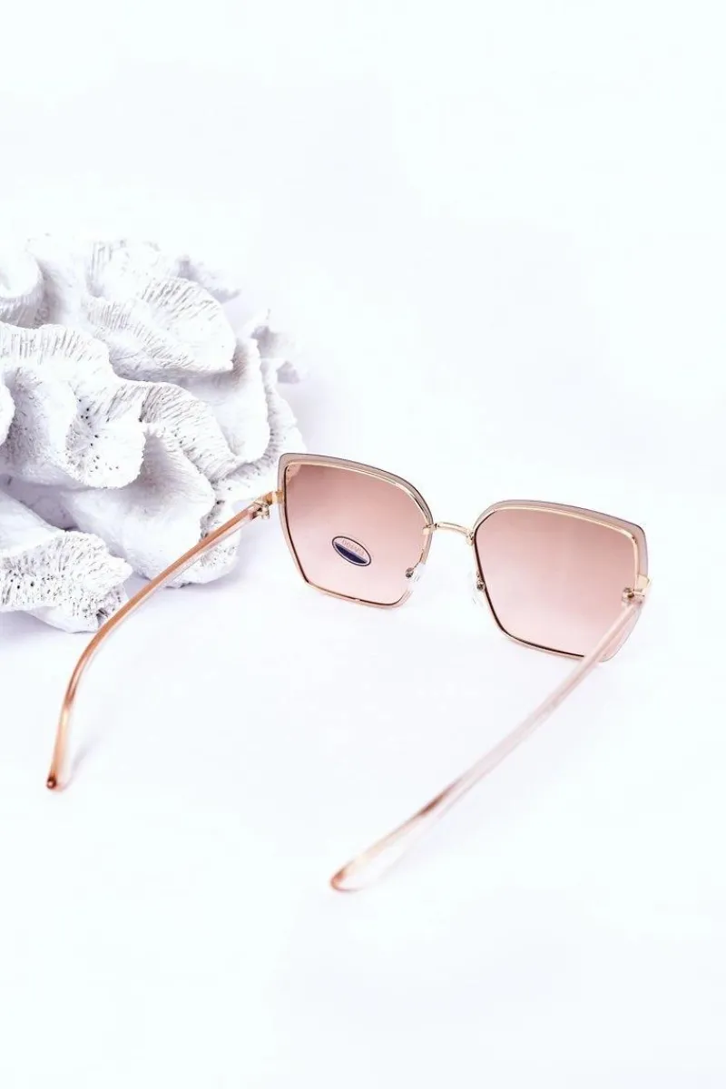 Złote Kwadratowe Okulary Beżowo-Różowe Ombre Okulary