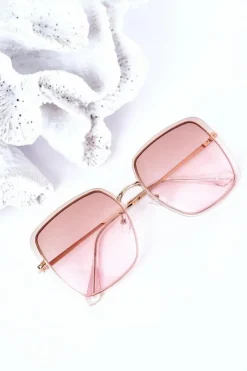 Discount Złote Kwadratowe Okulary Brązowo-Różowe Ombre Okulary