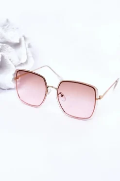 Discount Złote Kwadratowe Okulary Brązowo-Różowe Ombre Okulary