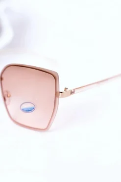 Best Złote Kwadratowe Okulary Beżowo-Różowe Ombre Okulary
