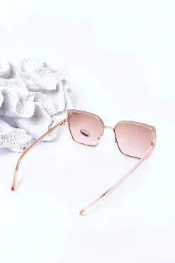 Best Złote Kwadratowe Okulary Beżowo-Różowe Ombre Okulary