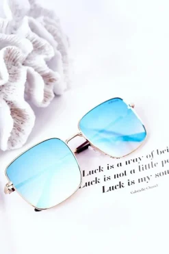 Okulary>PRIUS Złote Kwadratowe Okulary Z Niebieskimi Szkłami Ombre