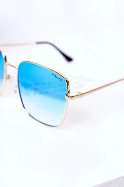 Okulary>PRIUS Złote Kwadratowe Okulary Z Niebieskimi Szkłami Ombre