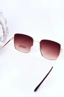 Clearance Złote Kwadratowe Okulary Z Brązowymi Szkłami Ombre Okulary