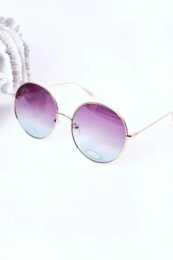 New Złote Okrągłe Okulary Z Różowo-Niebieskimi Szkłami Ombre Okulary