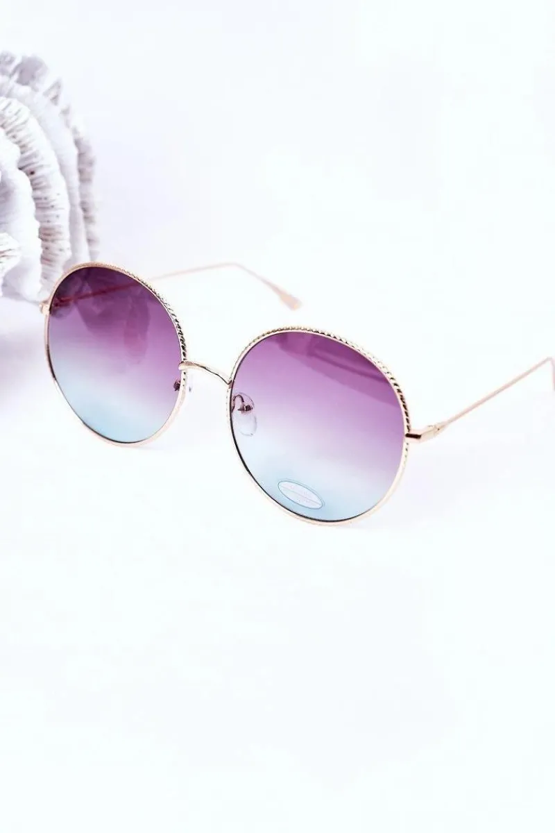 New Złote Okrągłe Okulary Z Różowo-Niebieskimi Szkłami Ombre Okulary