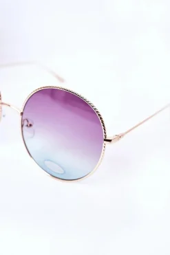 New Złote Okrągłe Okulary Z Różowo-Niebieskimi Szkłami Ombre Okulary