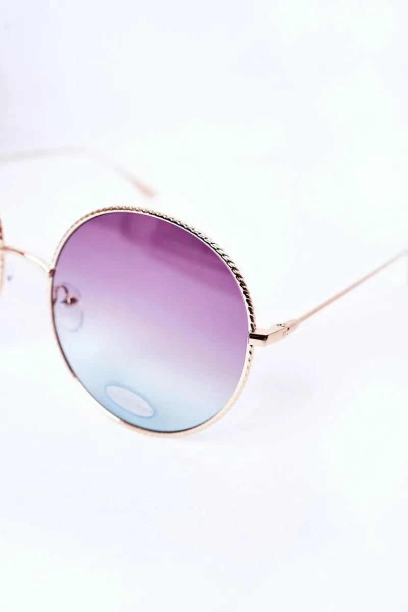 New Złote Okrągłe Okulary Z Różowo-Niebieskimi Szkłami Ombre Okulary