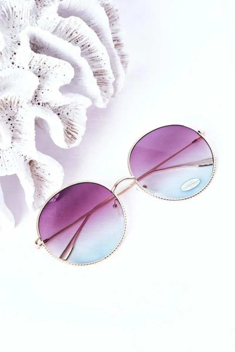 New Złote Okrągłe Okulary Z Różowo-Niebieskimi Szkłami Ombre Okulary