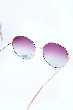 New Złote Okrągłe Okulary Z Różowo-Niebieskimi Szkłami Ombre Okulary