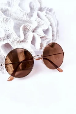 Outlet Złote Okulary Lenonki Z Brązowymi Szkłami Okulary