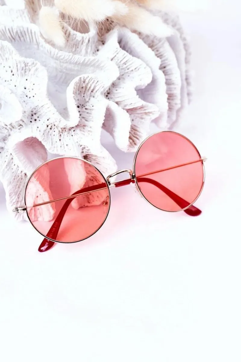 Discount Boto Złote Okulary Lenonki Z Czerwonymi Szkłami