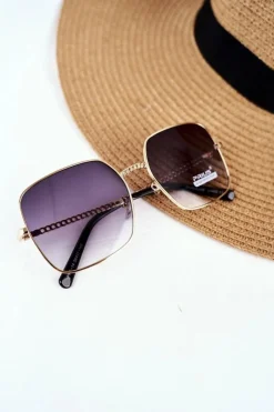 Okulary>PRIUS Złote Okulary Przeciwsłoneczne PRE-14 Czarne Szkła Lustrzane