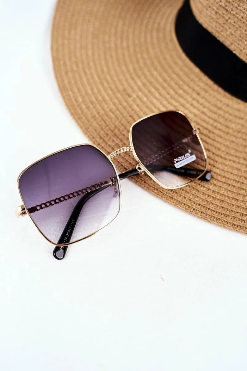 Okulary>PRIUS Złote Okulary Przeciwsłoneczne PRE-14 Czarne Szkła Lustrzane