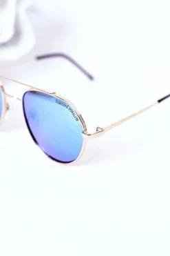 Discount PRIUS Złote Polaryzowane Okulary Aviatory Z Niebieskimi Szkłami