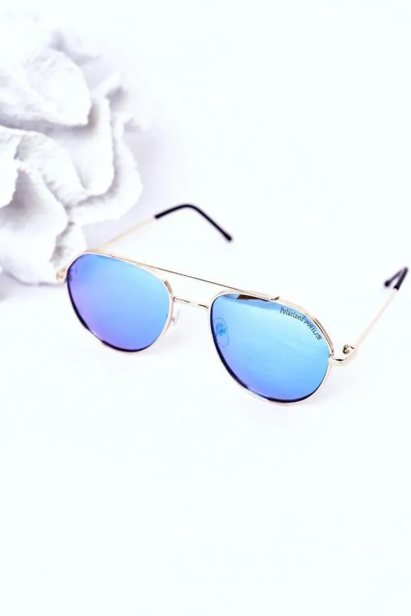 Discount PRIUS Złote Polaryzowane Okulary Aviatory Z Niebieskimi Szkłami
