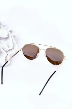 Discount PRIUS Złote Polaryzowane Okulary Aviatory Z Niebieskimi Szkłami